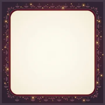 Ivory Diwali background inside a deep plum frame decorated with diya silhouettes and golden lights