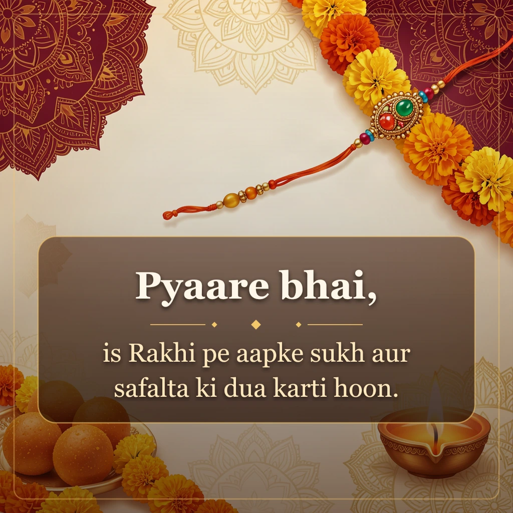 Pyaare bhai, is Rakhi pe aapke sukh aur safalta ki dua karti hoon.